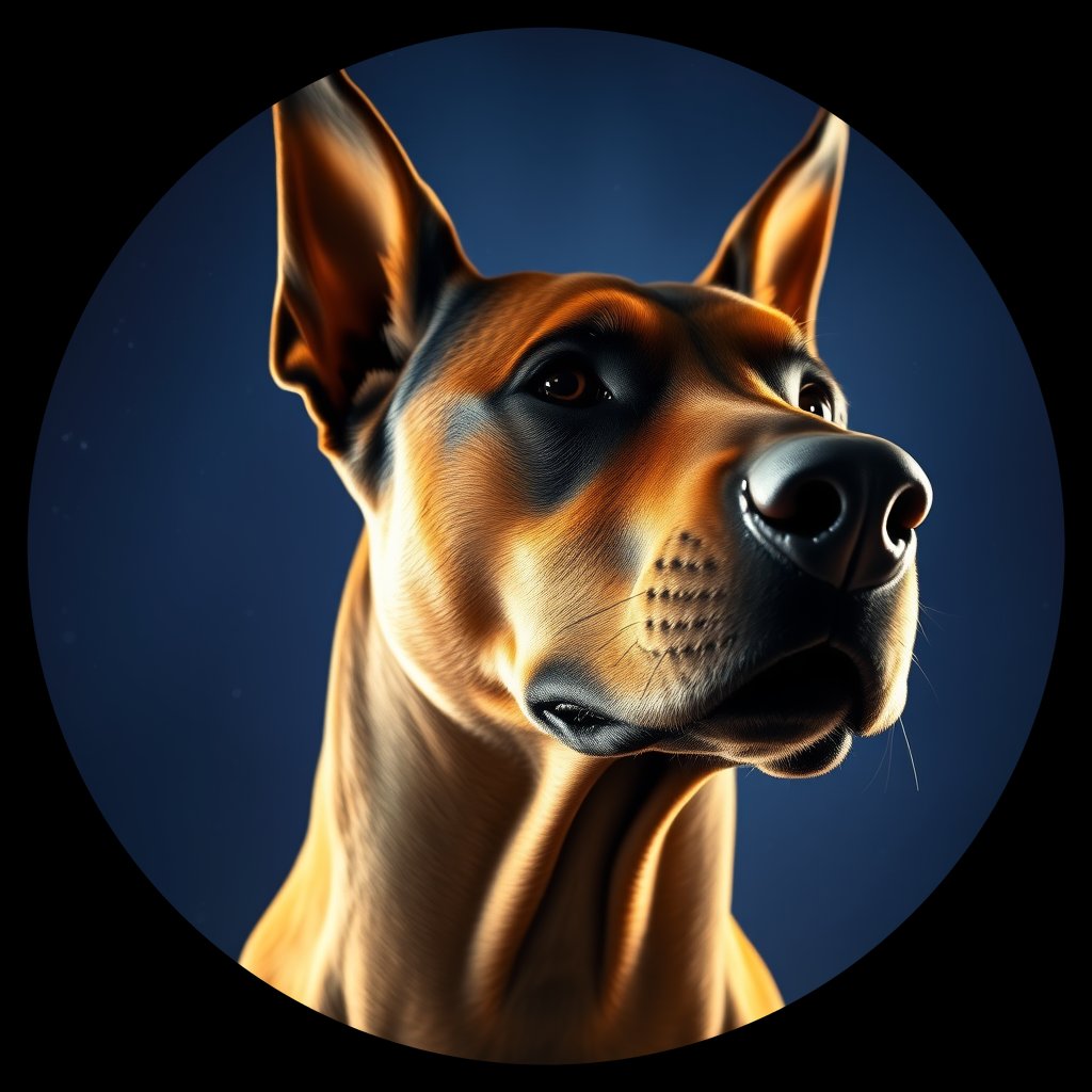 Cosmic medallion portrait of cHD17_286_cHD17_286, a Doberman Pinscher