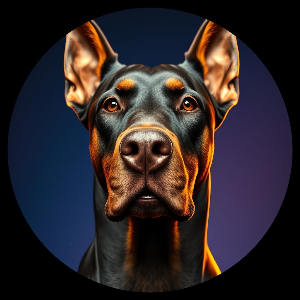 Cosmic medallion portrait of cHD17_287_cHD17_287, a Doberman Pinscher