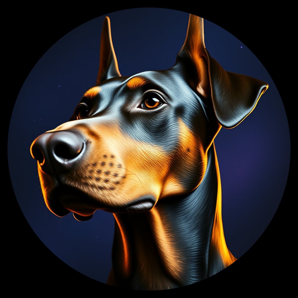 Cosmic medallion portrait of cHD17_288_cHD17_288, a Doberman Pinscher