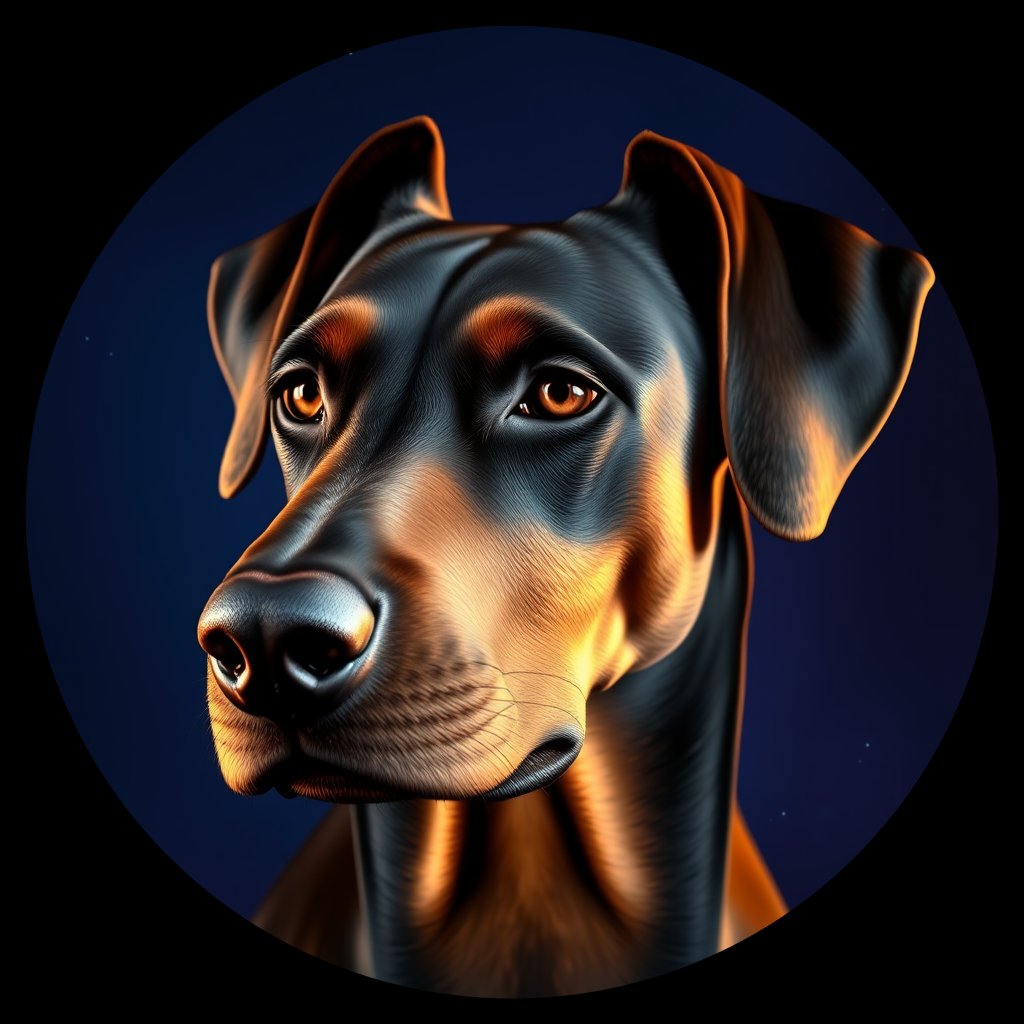 Cosmic medallion portrait of cHD17_289_cHD17_289, a Doberman Pinscher