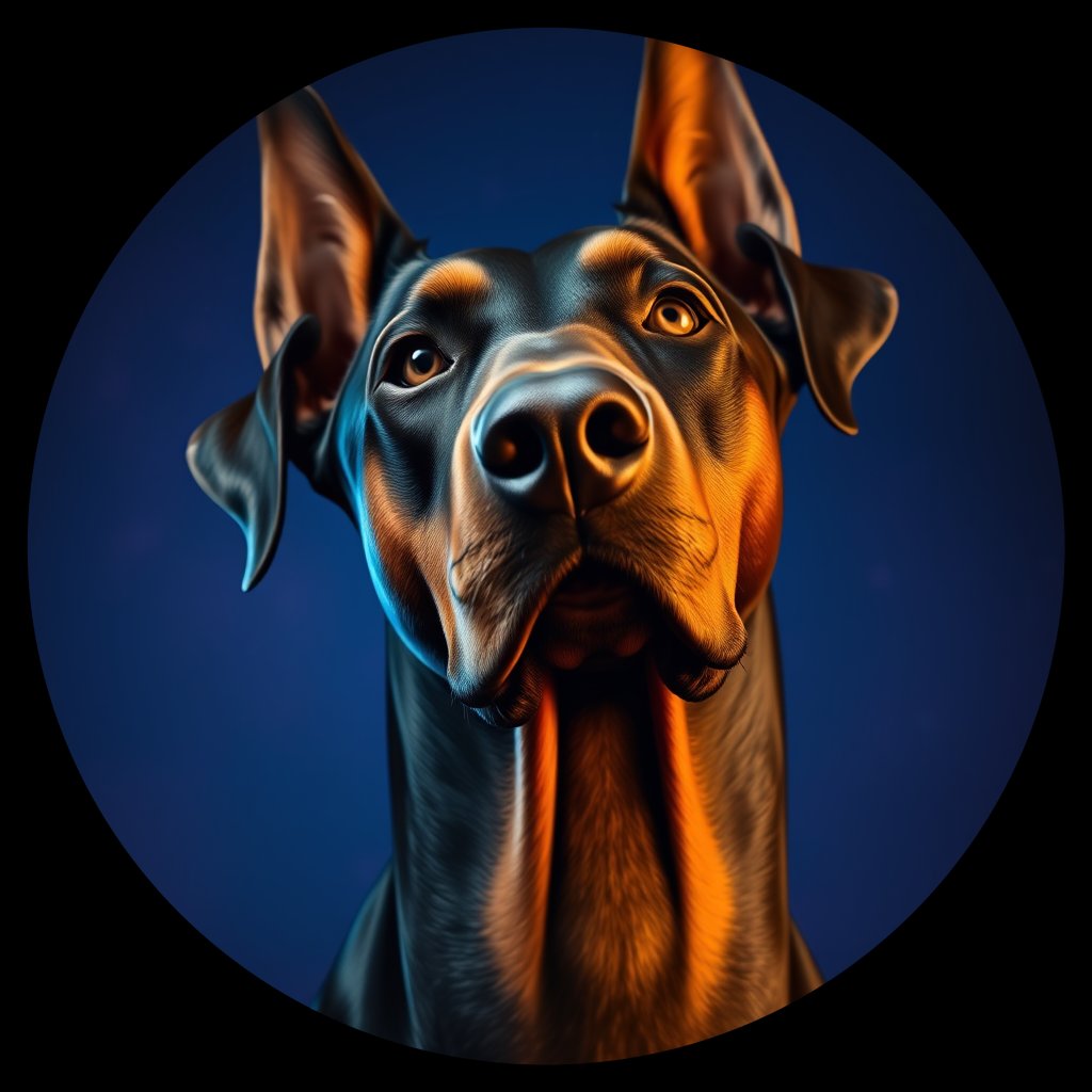 Cosmic medallion portrait of cHD17_292_cHD17_292, a Doberman Pinscher