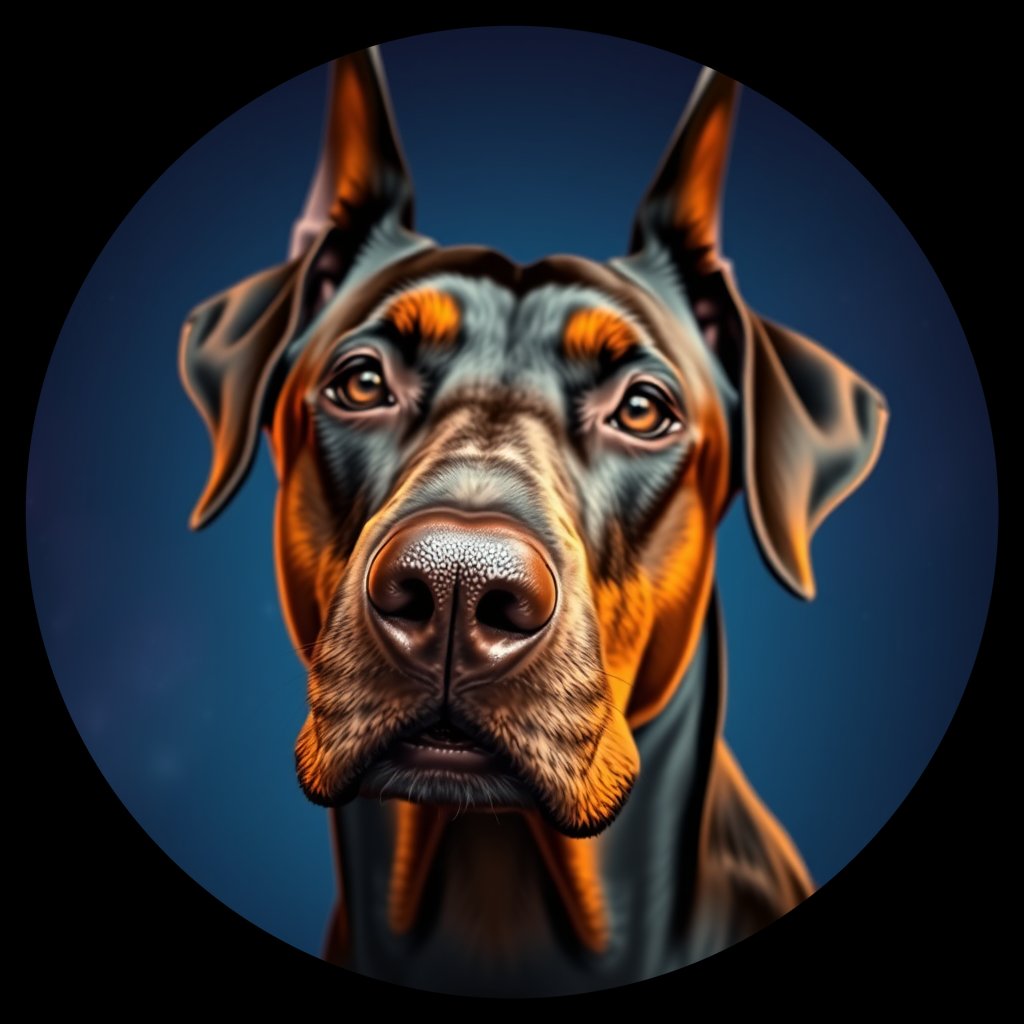 Cosmic medallion portrait of cHD17_294_cHD17_294, a Doberman Pinscher
