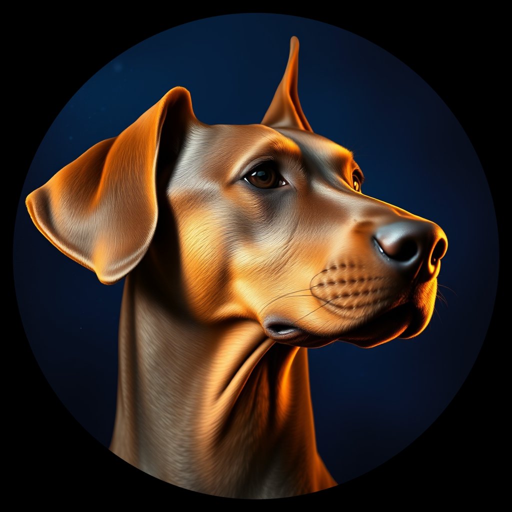 Cosmic medallion portrait of cHD17_295_cHD17_295, a Doberman Pinscher