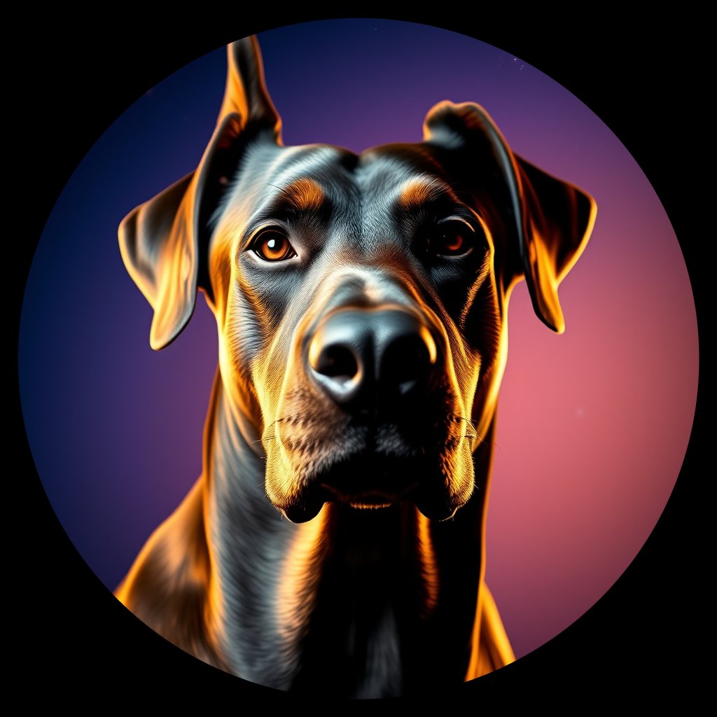 Cosmic medallion portrait of cHD17_298_cHD17_298, a Doberman Pinscher