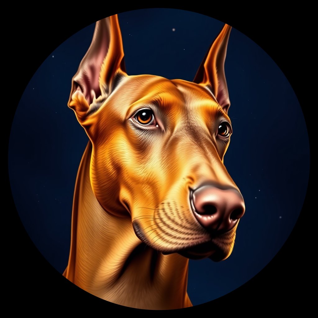 Cosmic medallion portrait of cHD17_299_cHD17_299, a Doberman Pinscher
