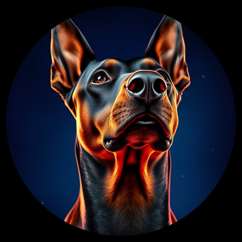 Cosmic medallion portrait of cHD17_300_cHD17_300, a Doberman Pinscher
