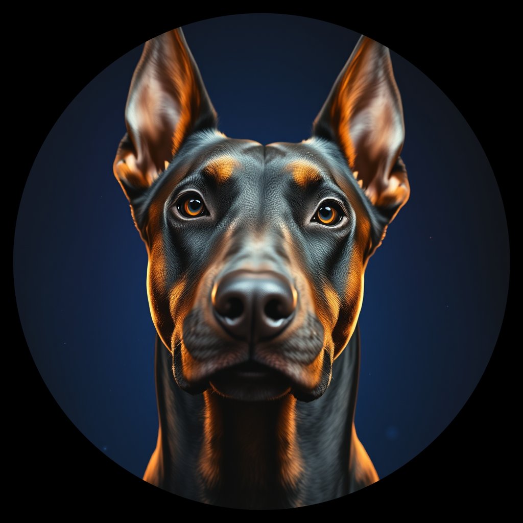 Cosmic medallion portrait of cHD17_303_cHD17_303, a Doberman Pinscher