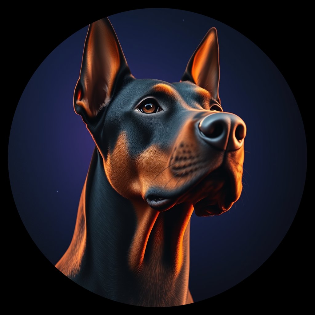 Cosmic medallion portrait of cHD17_306_cHD17_306, a Doberman Pinscher