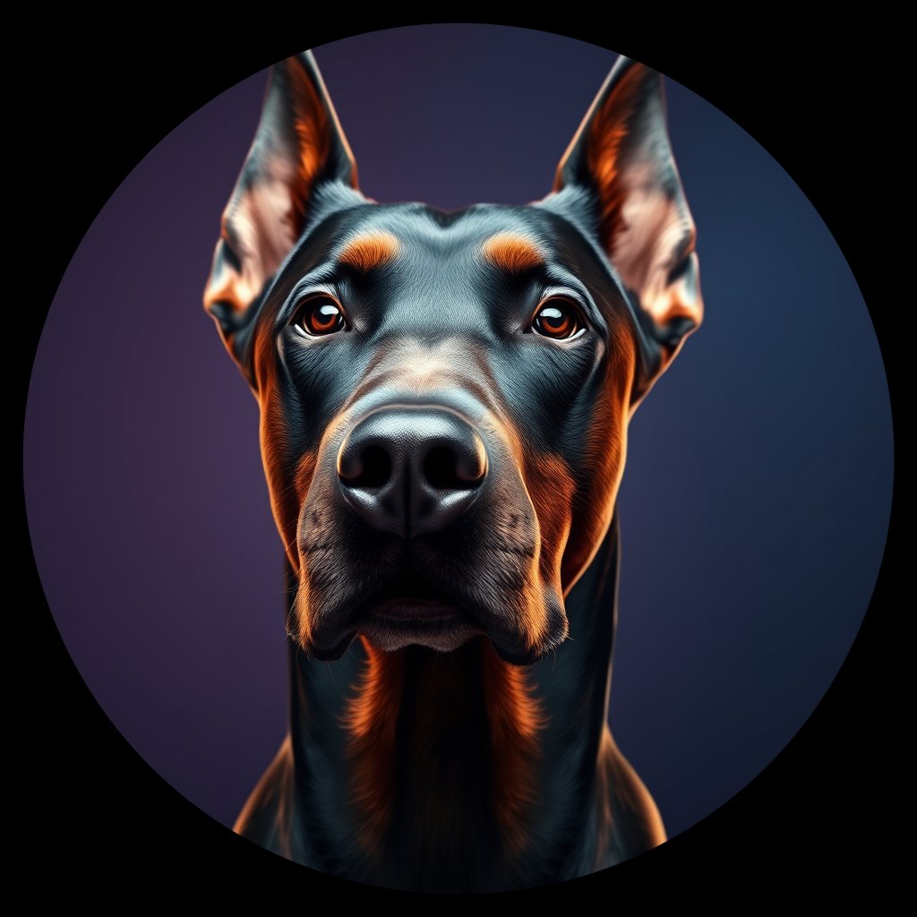 Cosmic medallion portrait of cHD17_308_cHD17_308, a Doberman Pinscher