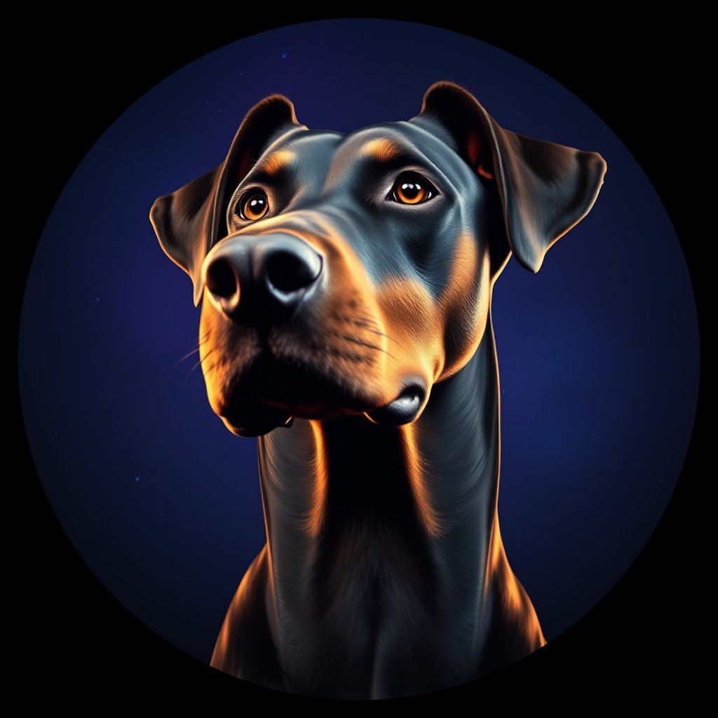 Cosmic medallion portrait of cHD17_311_cHD17_311, a Doberman Pinscher