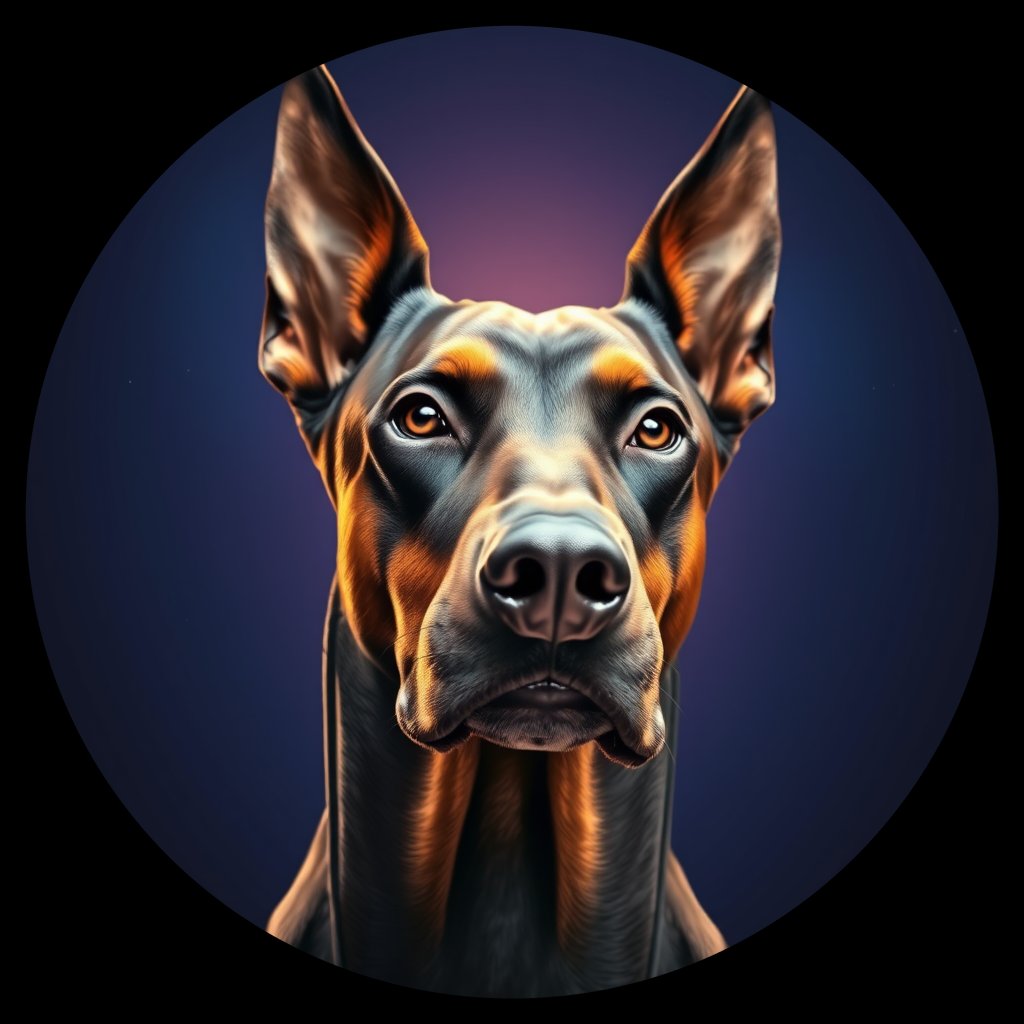 Cosmic medallion portrait of cHD17_313_cHD17_313, a Doberman Pinscher