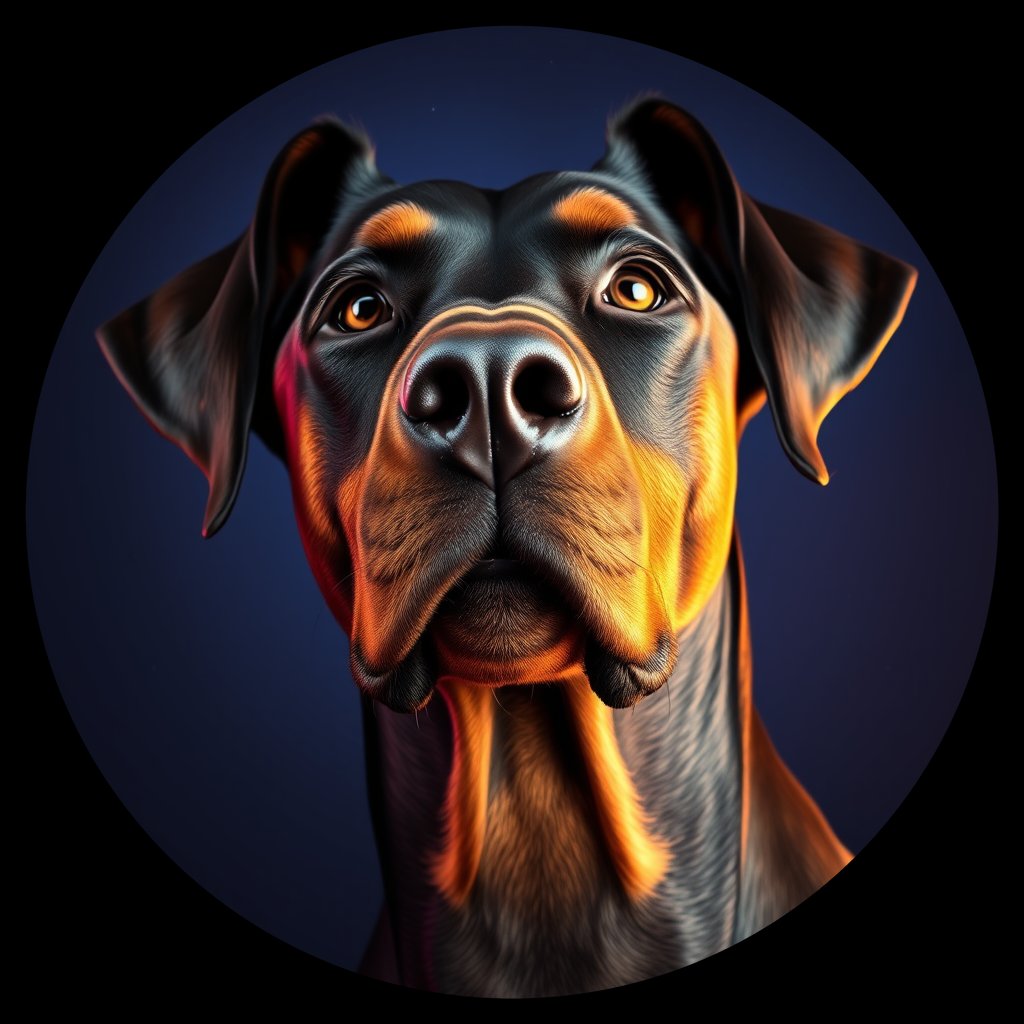 Cosmic medallion portrait of cHD17_316_cHD17_316, a Doberman Pinscher