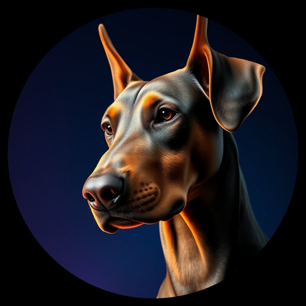Cosmic medallion portrait of cHD17_317_cHD17_317, a Doberman Pinscher
