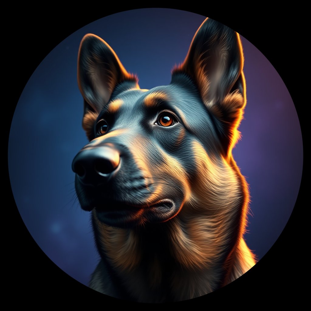 Cosmic medallion portrait of cHD17_326_cHD17_326, a Belgian Shepherd