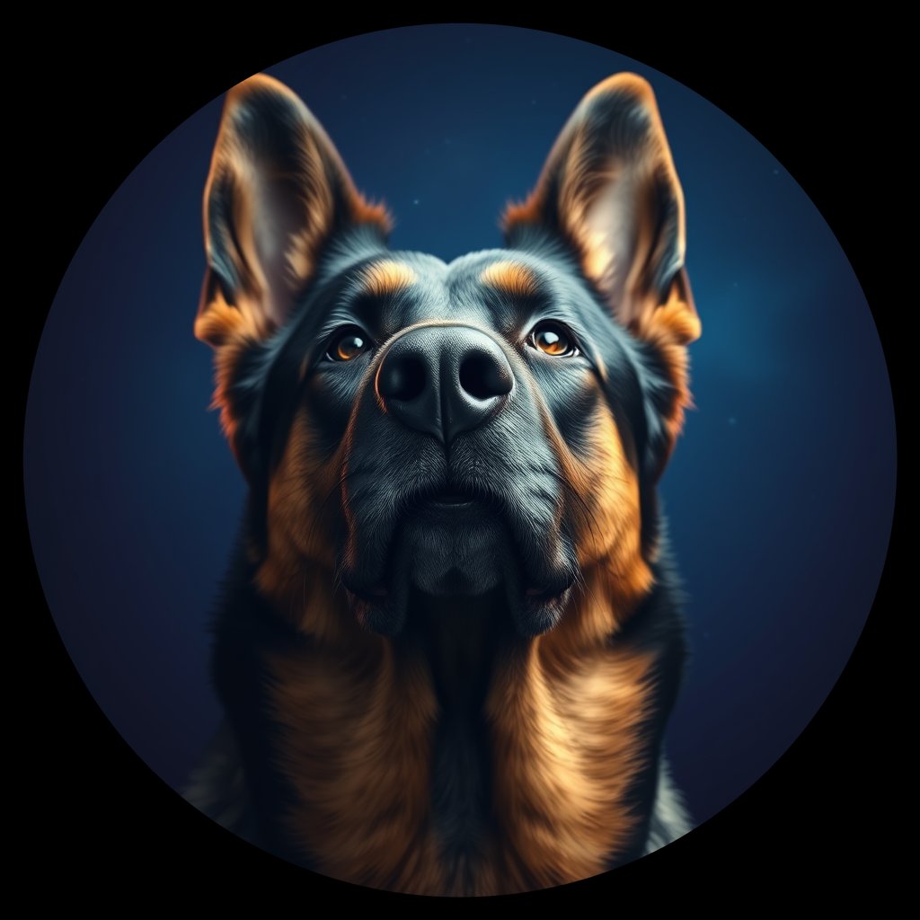 Cosmic medallion portrait of cHD17_327_cHD17_327, a Belgian Shepherd