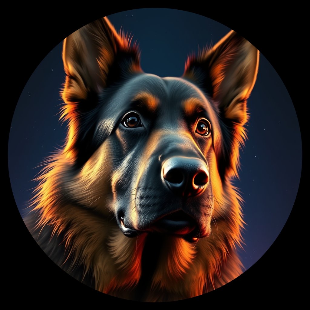 Cosmic medallion portrait of cHD17_328_cHD17_328, a Belgian Shepherd