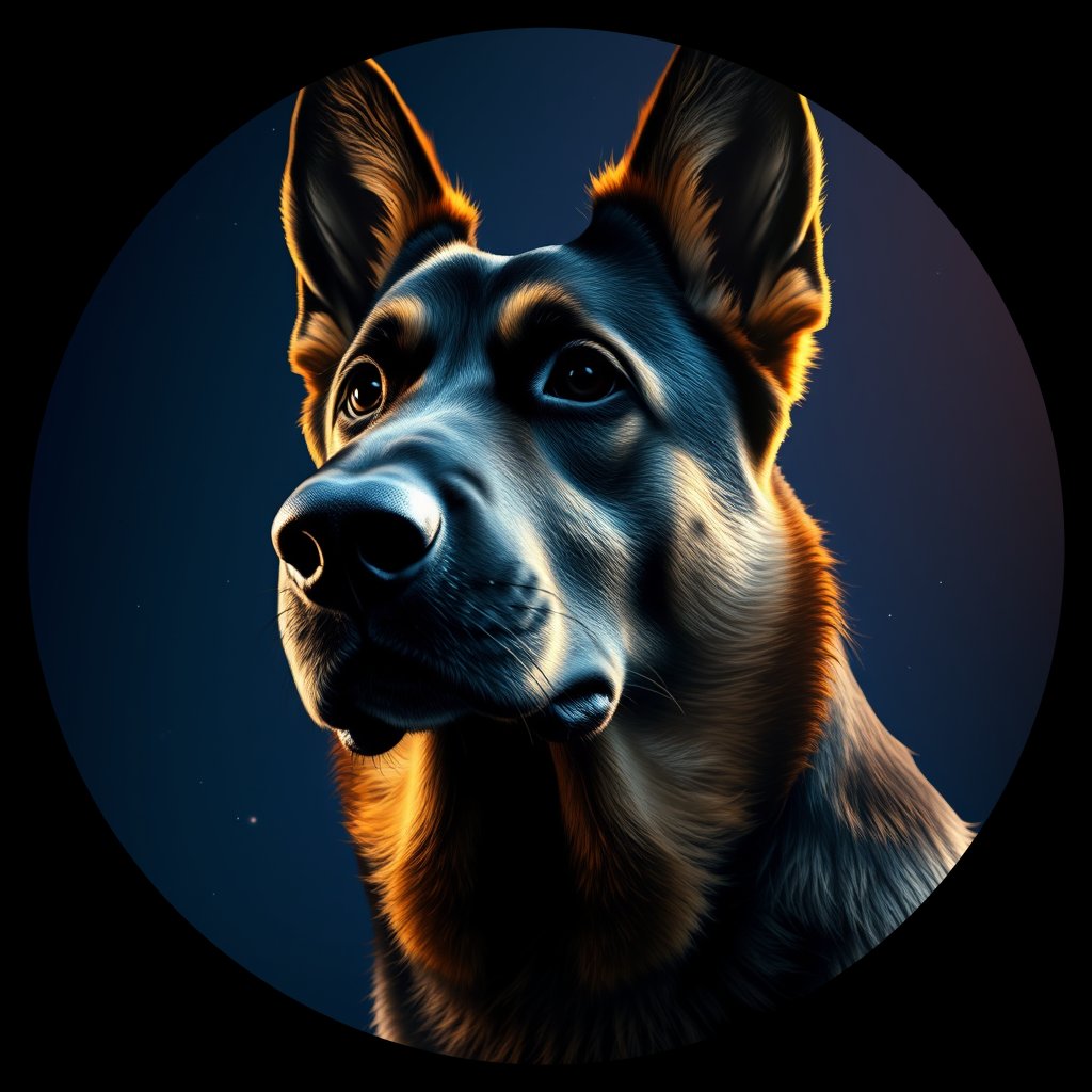 Cosmic medallion portrait of cHD17_329_cHD17_329, a Belgian Shepherd