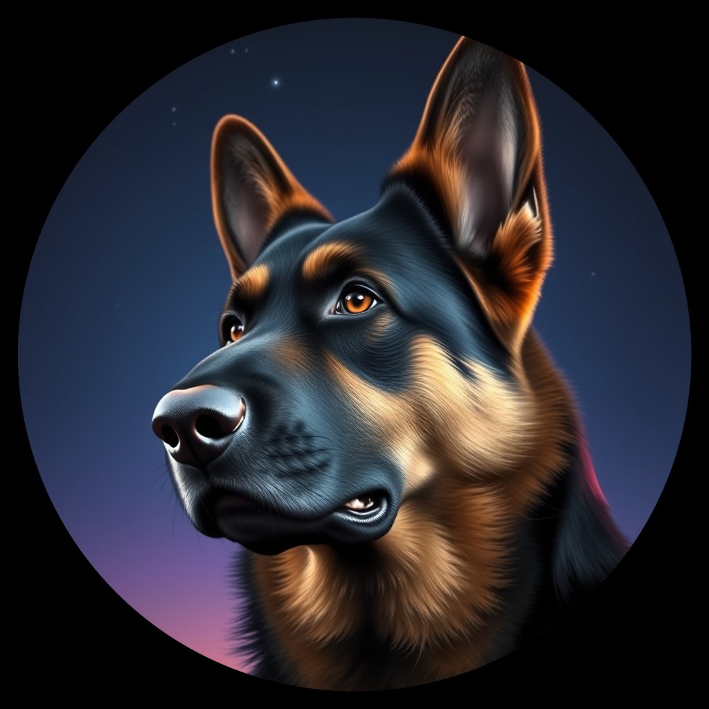 Cosmic medallion portrait of cHD17_330_cHD17_330, a Belgian Shepherd