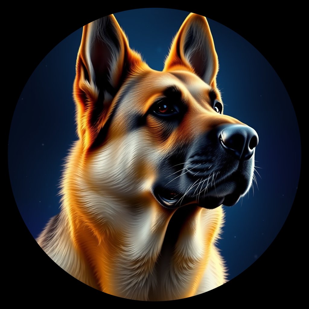 Cosmic medallion portrait of cHD8_212_cHD8_212, a German Shepherd