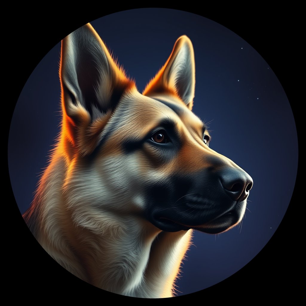 Cosmic medallion portrait of cHD8_218_cHD8_218, a German Shepherd