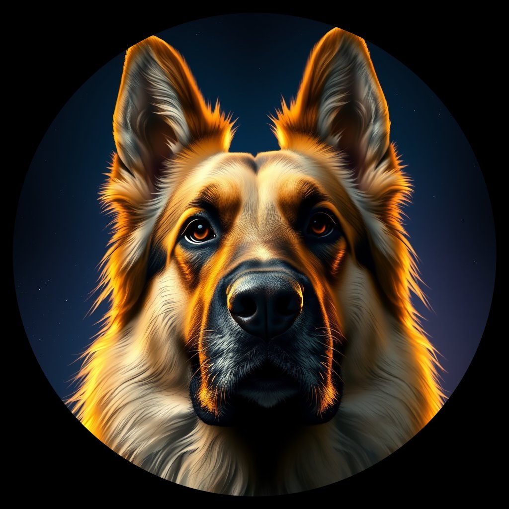 Cosmic medallion portrait of cHD8_220_cHD8_220, a German Shepherd
