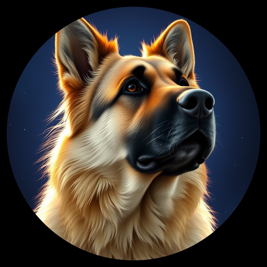 Cosmic medallion portrait of cHD8_222_cHD8_222, a German Shepherd