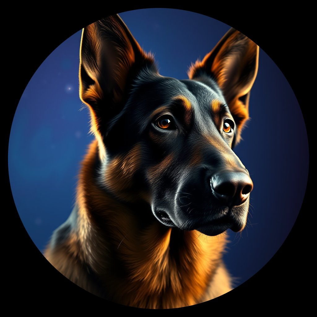 Cosmic medallion portrait of cHD8_224_cHD8_224, a Belgian Shepherd