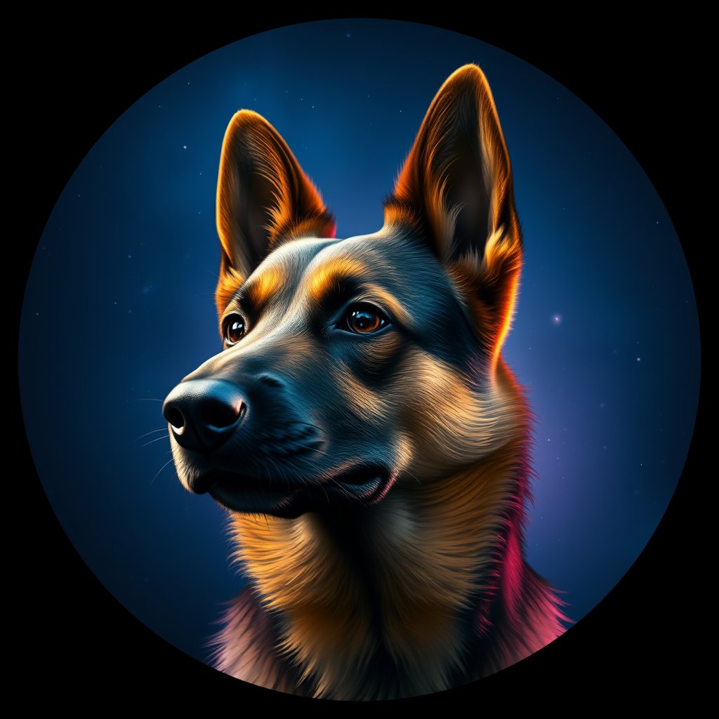 Cosmic medallion portrait of cHD8_225_cHD8_225, a Belgian Shepherd