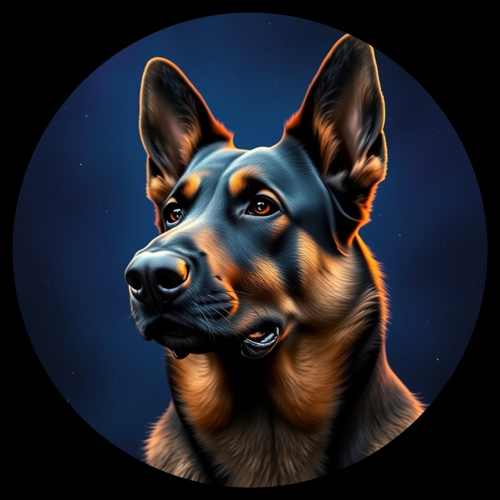 Cosmic medallion portrait of cHD8_226_cHD8_226, a Belgian Shepherd