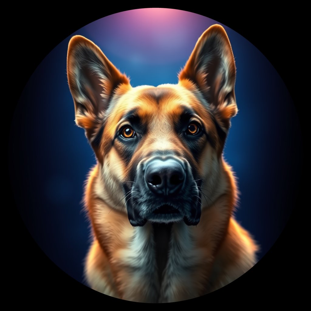 Cosmic medallion portrait of cHD8_227_cHD8_227, a Belgian Shepherd