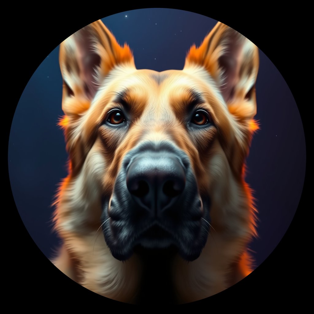 Cosmic medallion portrait of cHD8_230_cHD8_230, a Belgian Shepherd