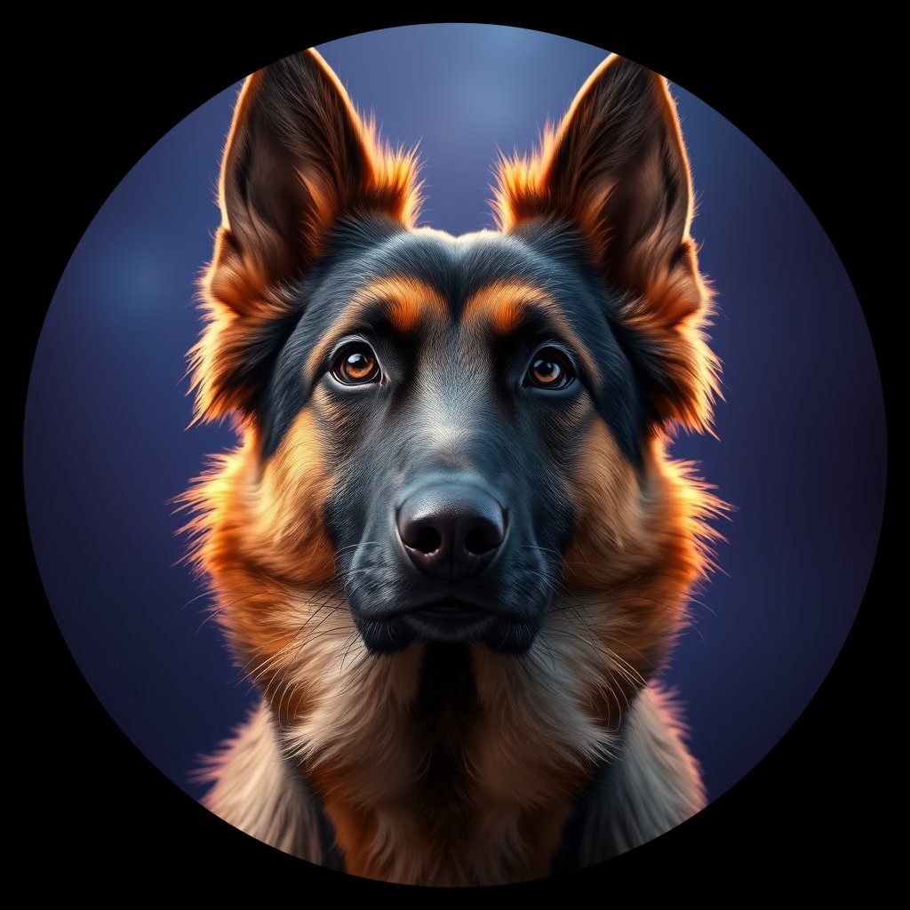 Cosmic medallion portrait of cHD8_231_cHD8_231, a Belgian Shepherd
