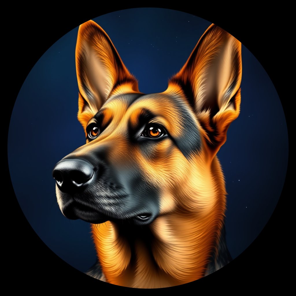 Cosmic medallion portrait of cHD8_232_cHD8_232, a Belgian Shepherd