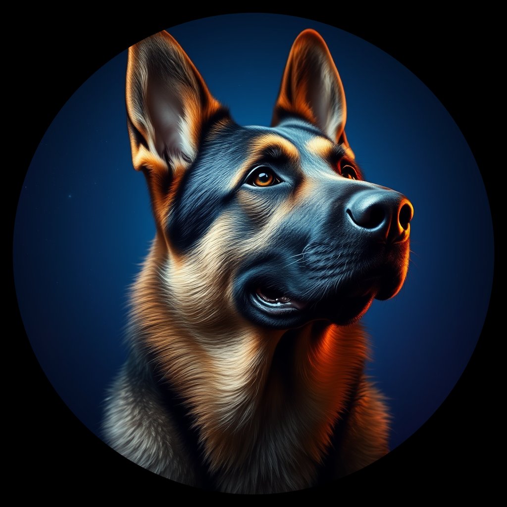 Cosmic medallion portrait of cHD8_233_cHD8_233, a Belgian Shepherd