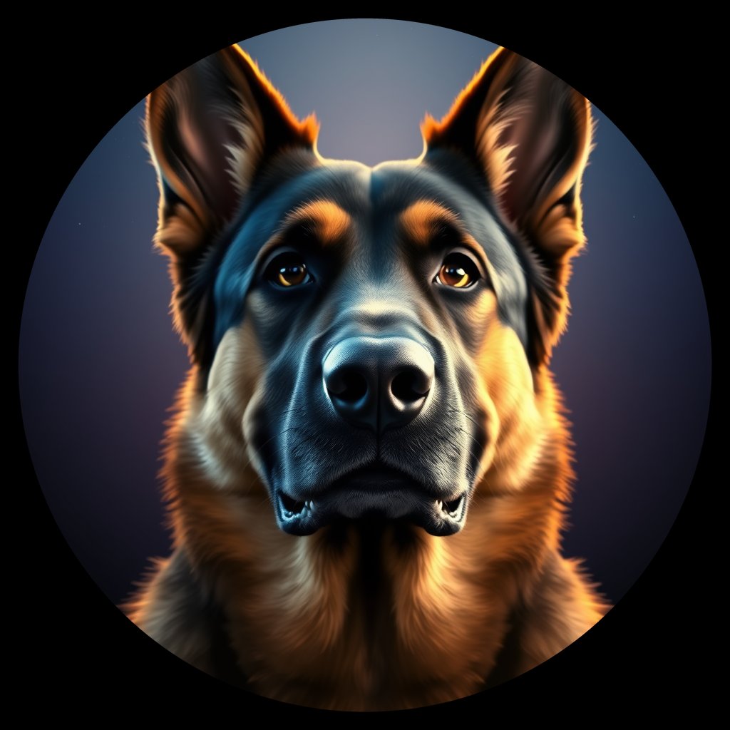 Cosmic medallion portrait of cHD8_234_cHD8_234, a Belgian Shepherd