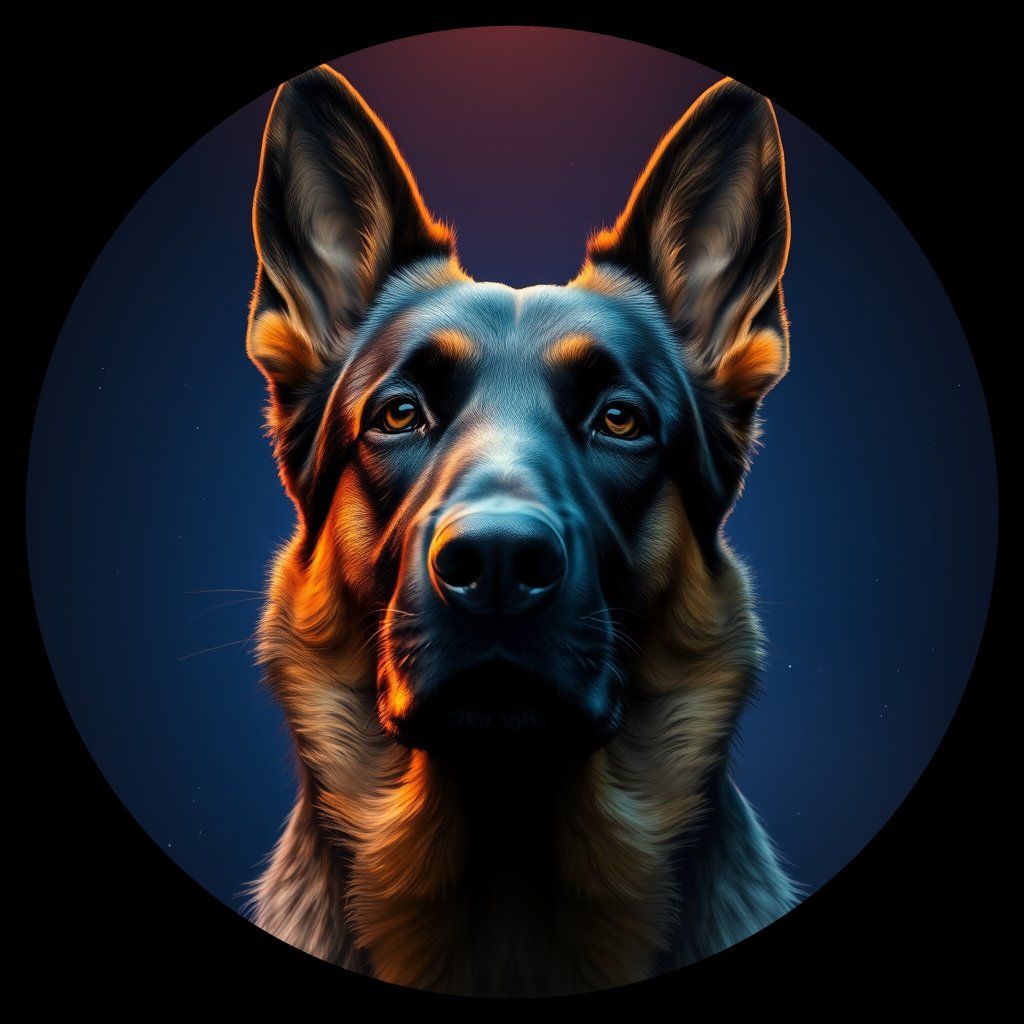 Cosmic medallion portrait of cHD8_235_cHD8_235, a Belgian Shepherd