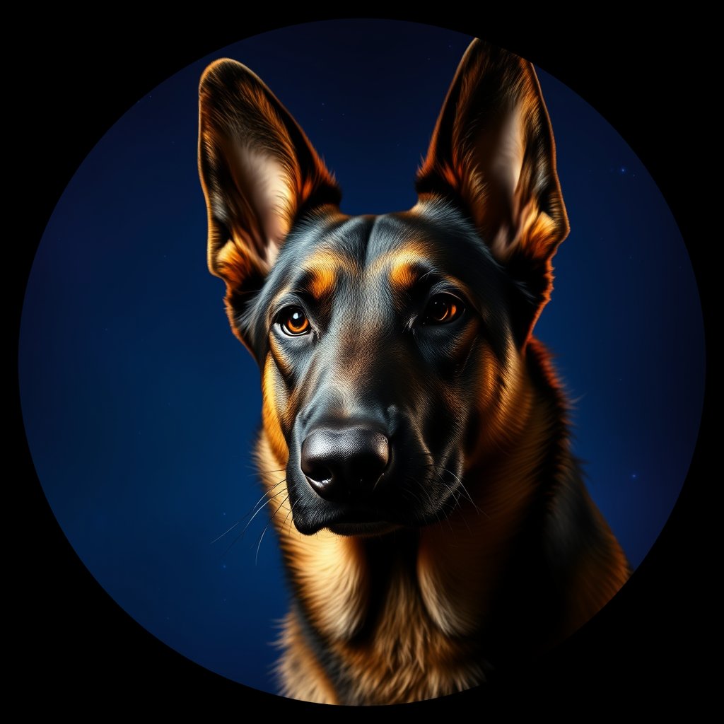 Cosmic medallion portrait of cHD8_236_cHD8_236, a Belgian Shepherd