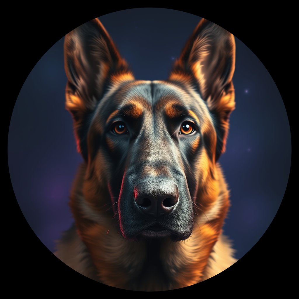 Cosmic medallion portrait of cHD8_237_cHD8_237, a Belgian Shepherd