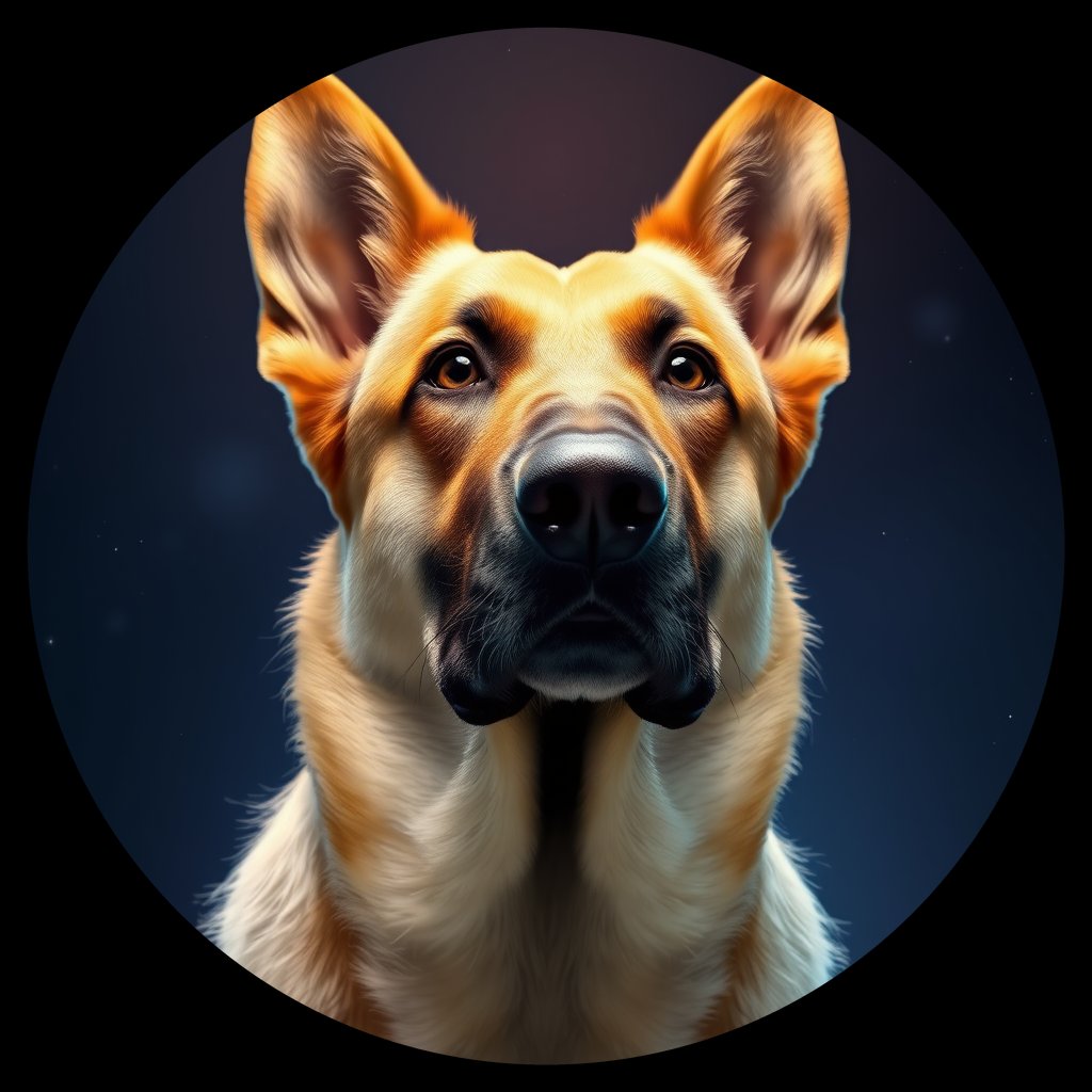 Cosmic medallion portrait of cHD8_239_cHD8_239, a Belgian Shepherd