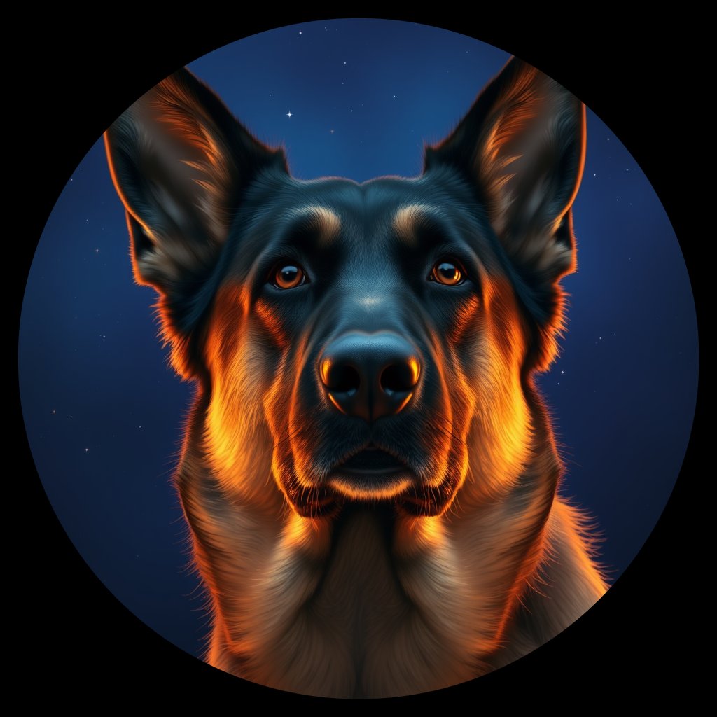 Cosmic medallion portrait of cHD8_240_cHD8_240, a Belgian Shepherd