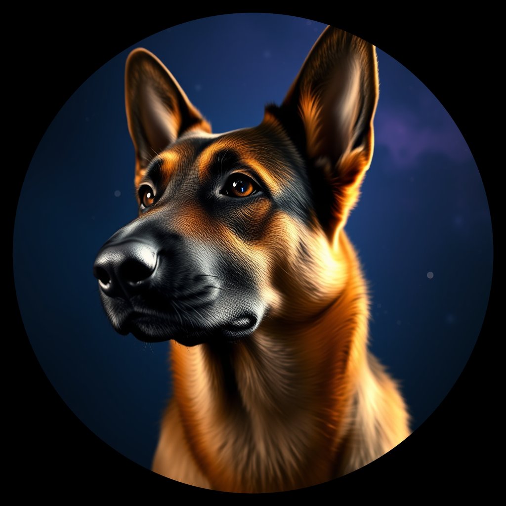 Cosmic medallion portrait of cHD8_241_cHD8_241, a Belgian Shepherd