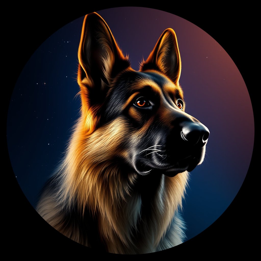 Cosmic medallion portrait of cHD8_242_cHD8_242, a Belgian Shepherd