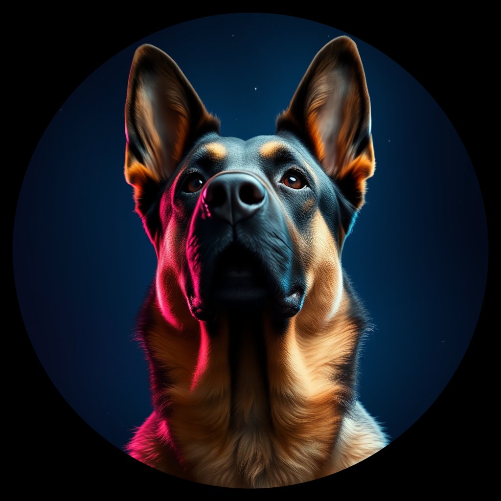 Cosmic medallion portrait of cHD8_243_cHD8_243, a Belgian Shepherd
