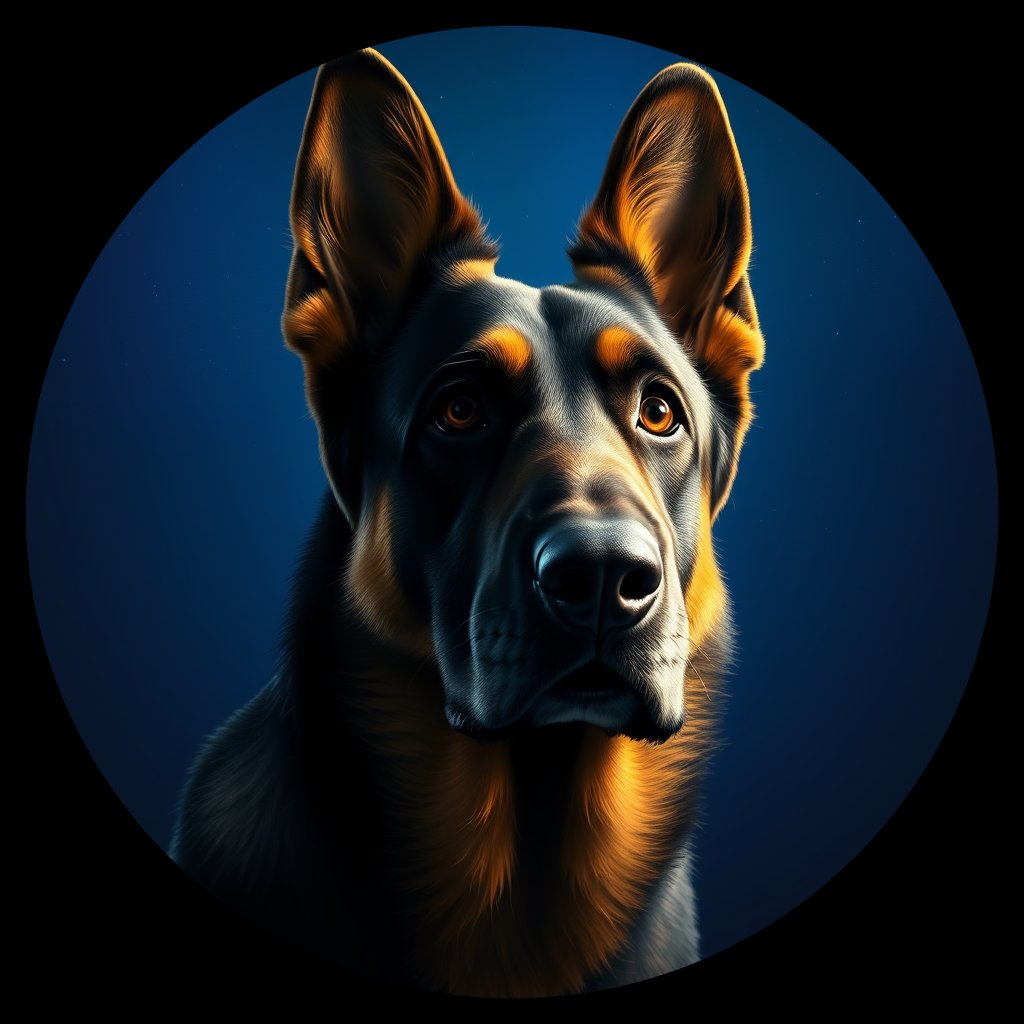 Cosmic medallion portrait of cHD8_244_cHD8_244, a Belgian Shepherd