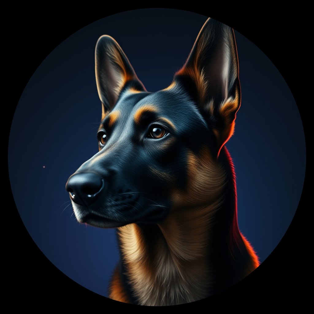 Cosmic medallion portrait of cHD8_247_cHD8_247, a Belgian Shepherd