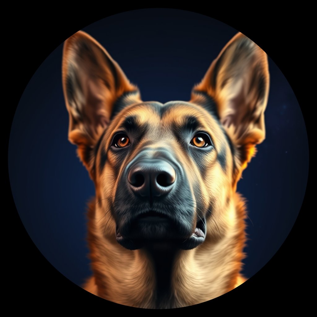 Cosmic medallion portrait of cHD8_250_cHD8_250, a Belgian Shepherd
