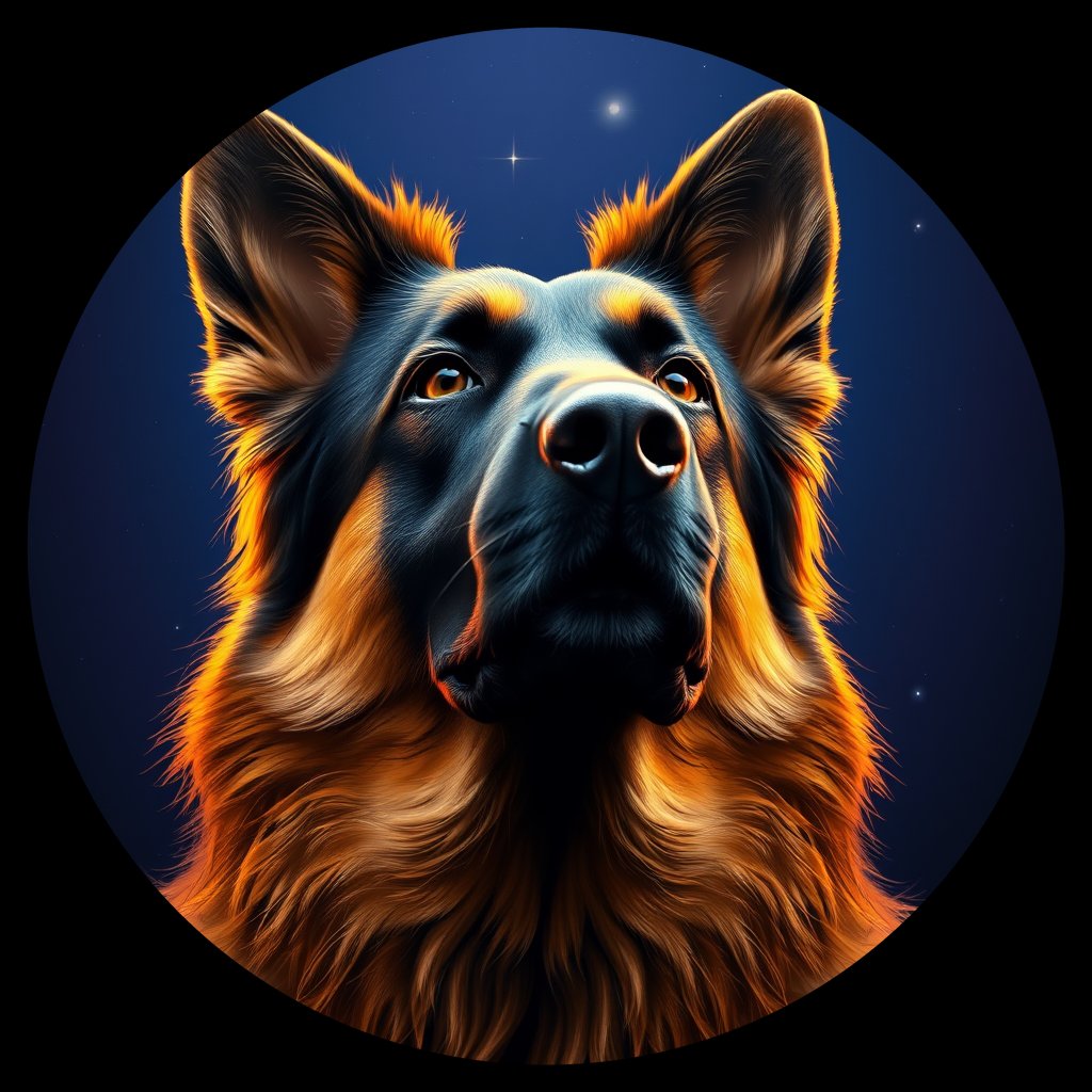 Cosmic medallion portrait of cHD8_251_cHD8_251, a Belgian Shepherd