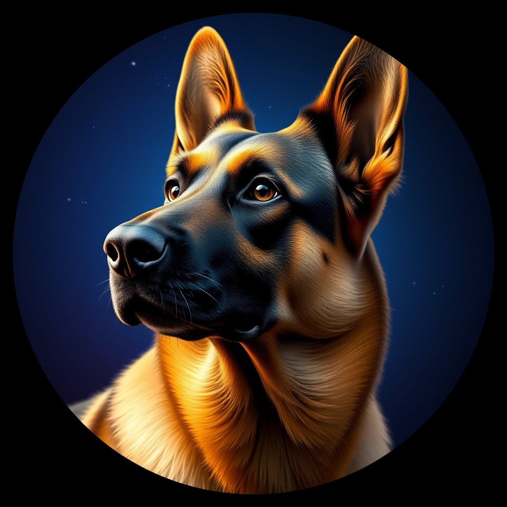 Cosmic medallion portrait of cHD8_252_cHD8_252, a Belgian Shepherd