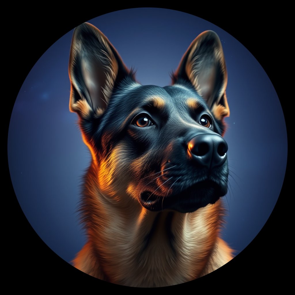 Cosmic medallion portrait of cHD8_253_cHD8_253, a Belgian Shepherd