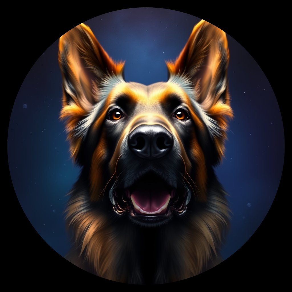 Cosmic medallion portrait of cHD8_254_cHD8_254, a Belgian Shepherd